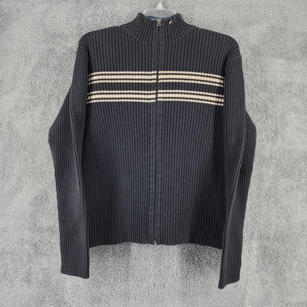 Polo Jeans Ralph Lauren Sweater Mens XL Black Stripe Ribbed Full Zip Y2K Vintage